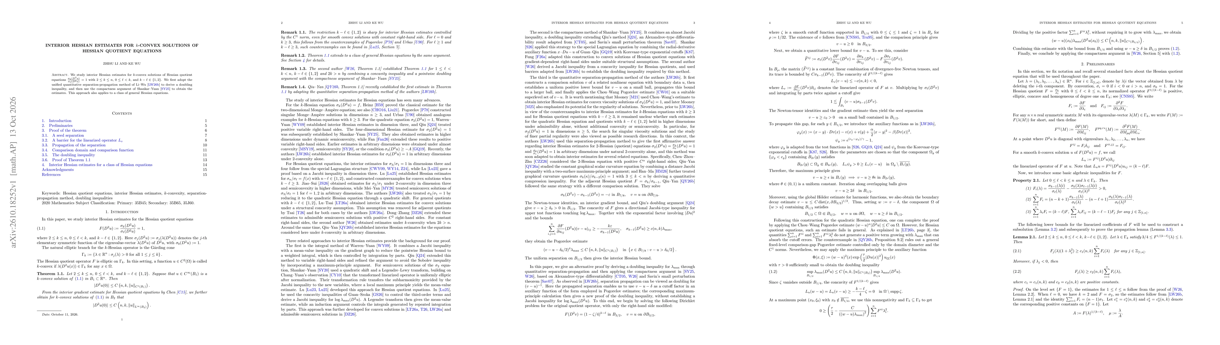 Thumbnail for Interior Hessian estimates for $k$-convex solutions of Hessian quotient equations