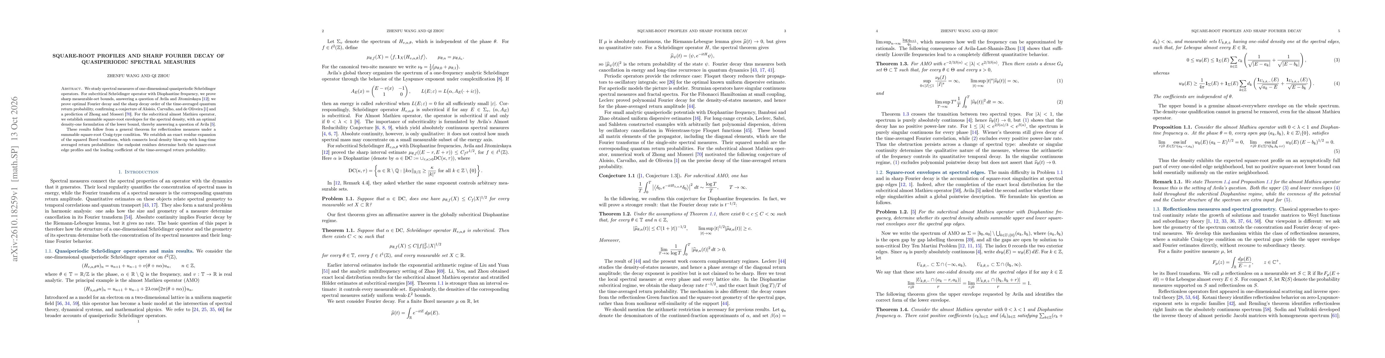Thumbnail for Square-Root Profiles and Sharp Fourier Decay of Quasiperiodic Spectral Measures