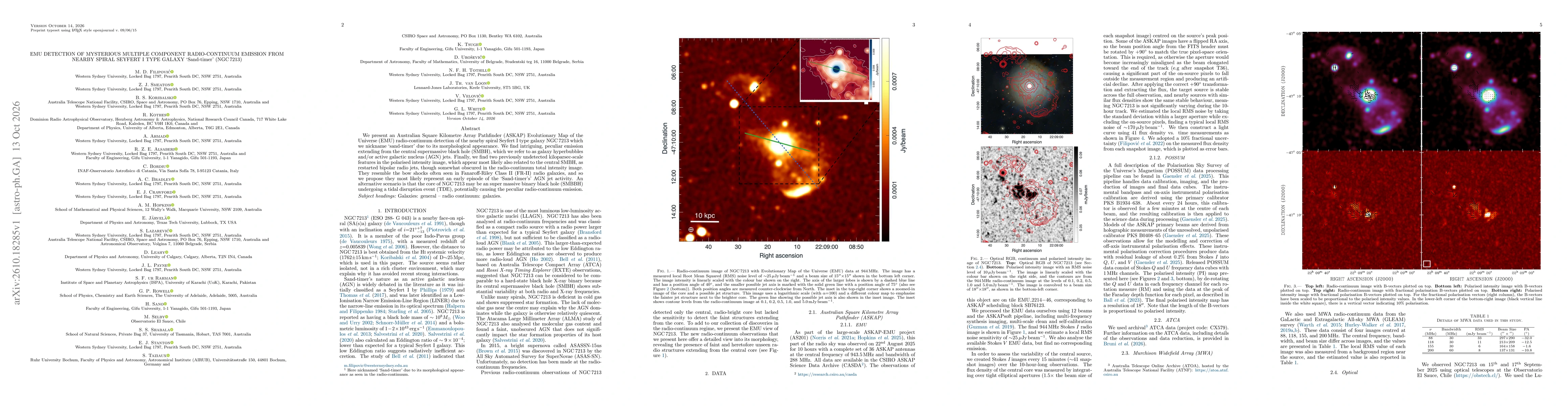 Thumbnail for EMU detection of mysterious multiple component radio-continuum emission from nearby spiral Seyfert I type galaxy 'Sand-timer' (NGC 7213)