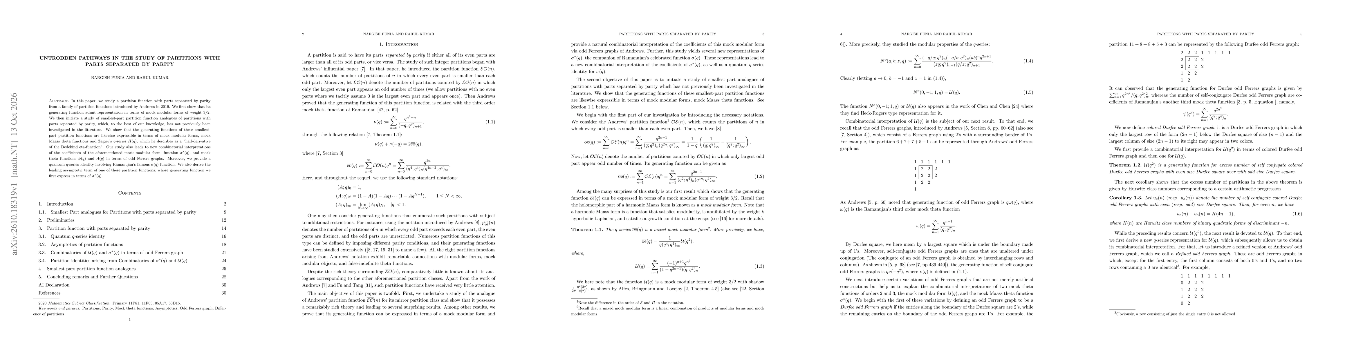 Thumbnail for Untrodden pathways in the study of partitions with parts separated by parity