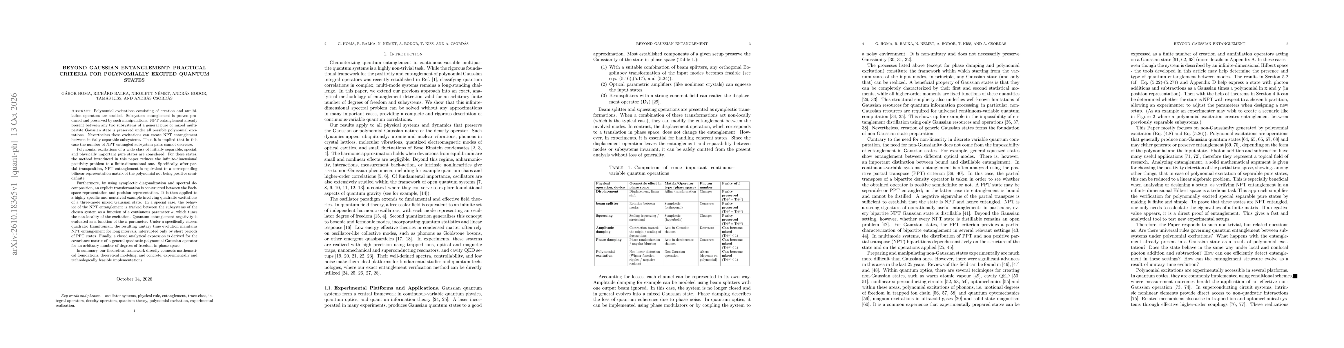 Thumbnail for Beyond Gaussian Entanglement: Practical Criteria for Polynomially Excited Quantum States