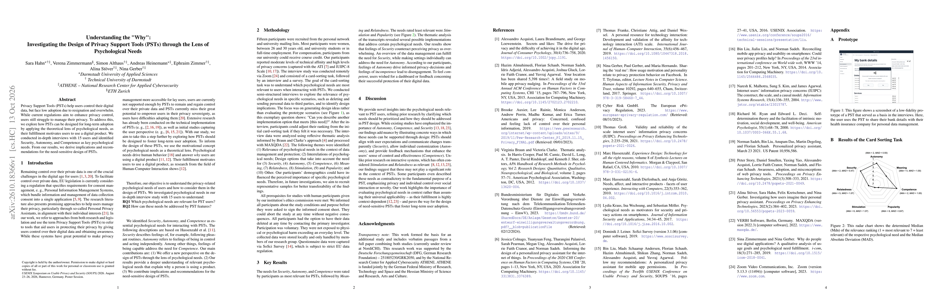 Thumbnail for Understanding the "Why": Investigating the Design of Privacy Support Tools (PSTs) through the Lens of Psychological Needs