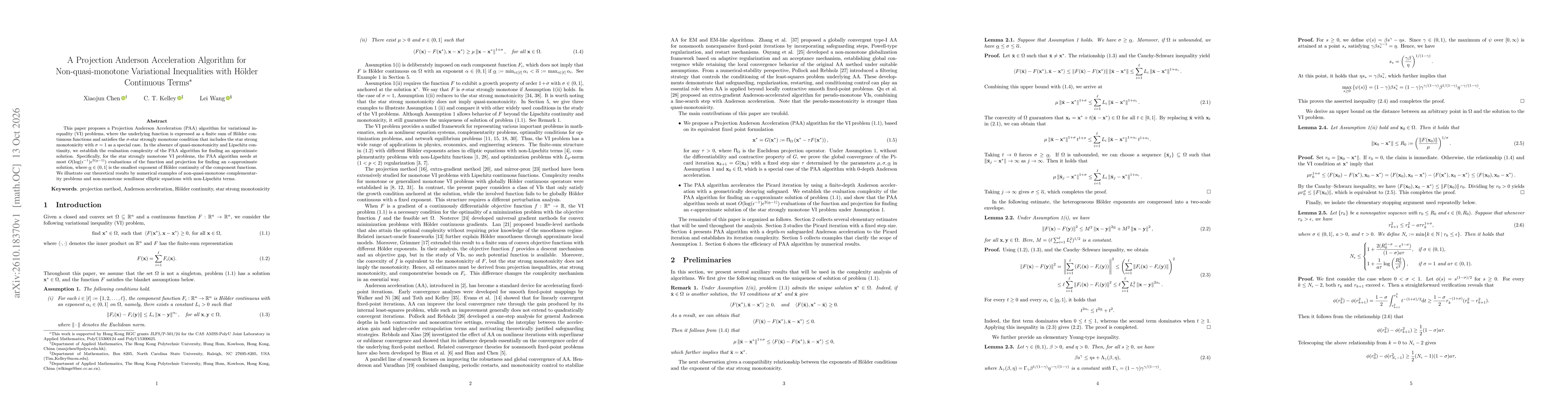 Thumbnail for A Projection Anderson Acceleration Algorithm for Non-quasi-monotone Variational Inequalities with Hölder Continuous Terms
