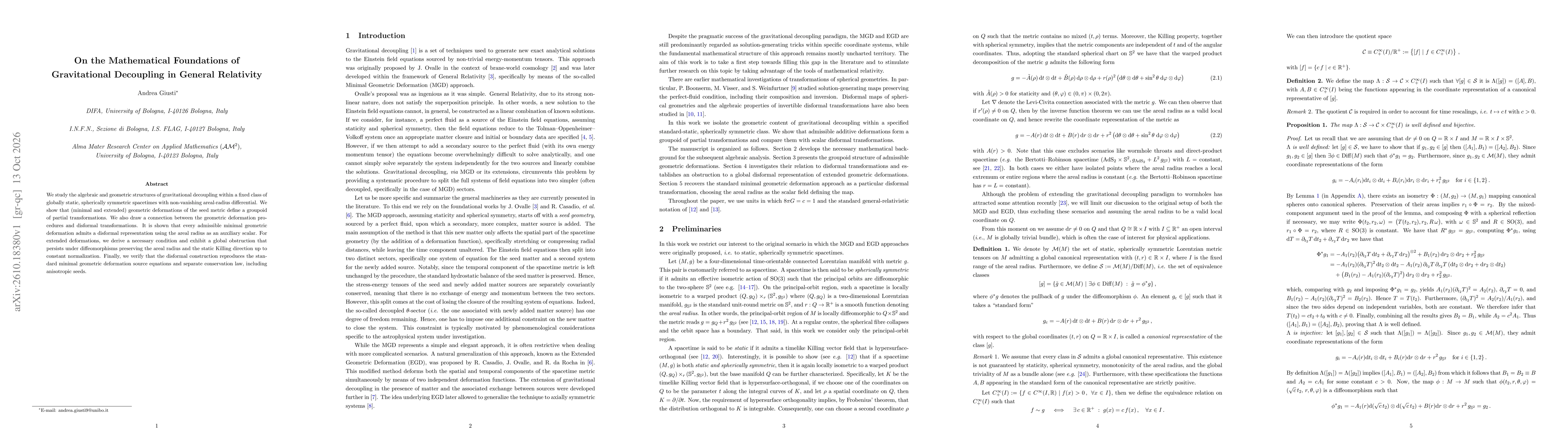 Thumbnail for On the Mathematical Foundations of Gravitational Decoupling in General Relativity