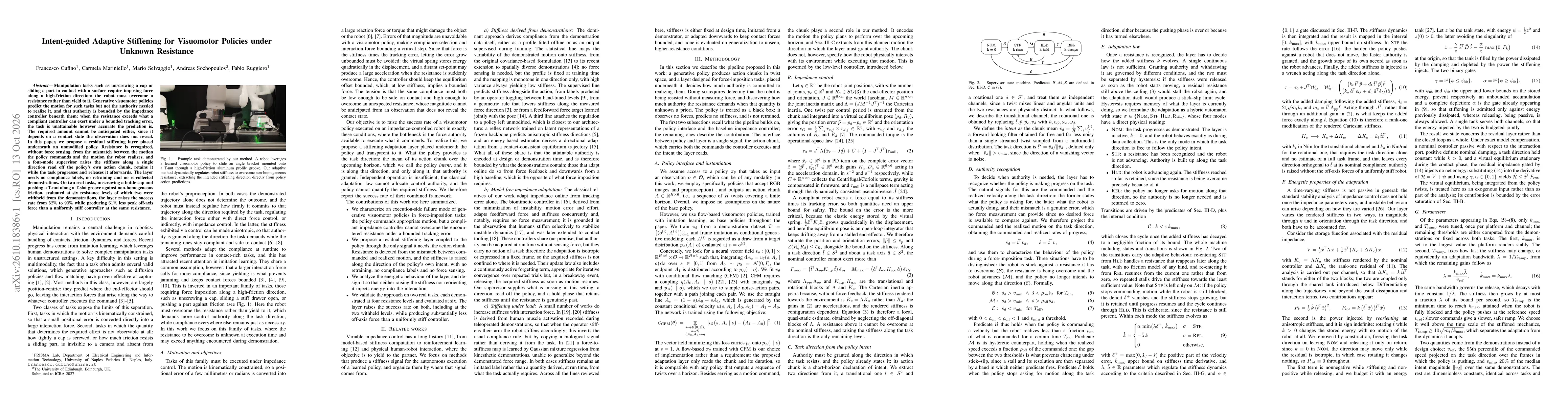 Thumbnail for Intent-guided Adaptive Stiffening for Visuomotor Policies under Unknown Resistance