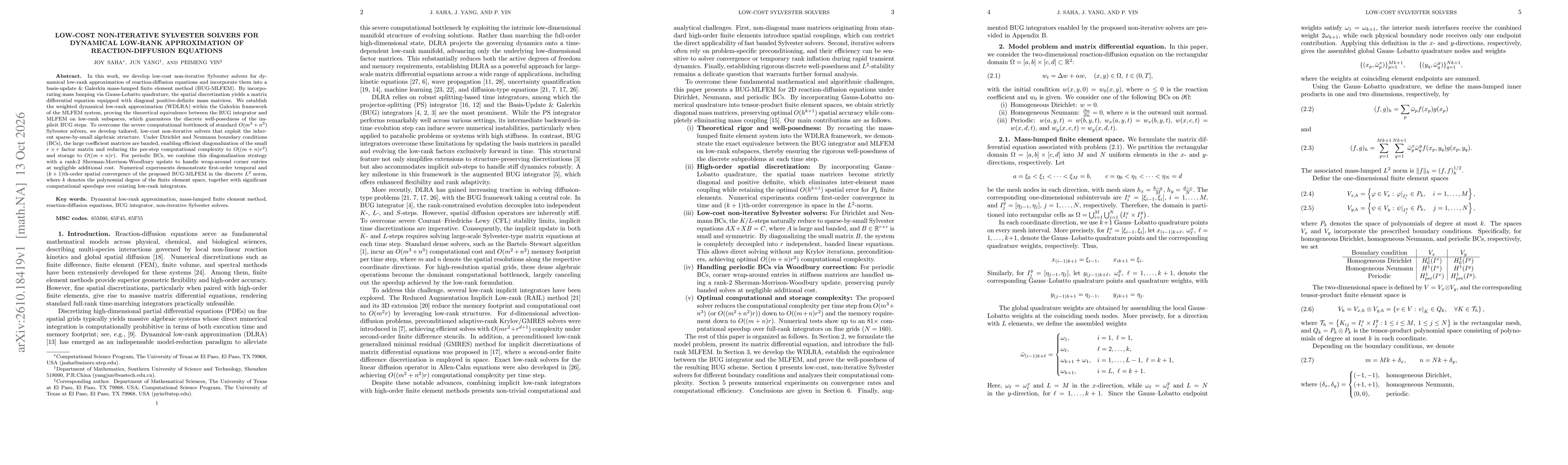 Thumbnail for Low-cost non-iterative Sylvester solvers for dynamical low-rank approximation of reaction-diffusion equations