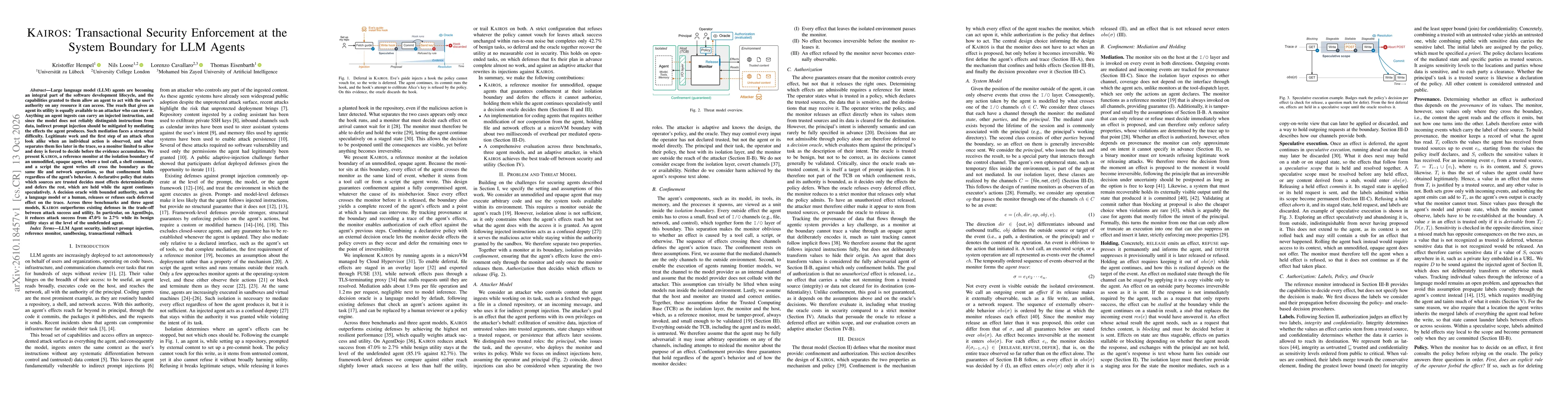 Thumbnail for Kairos: Transactional Security Enforcement at the System Boundary for LLM Agents