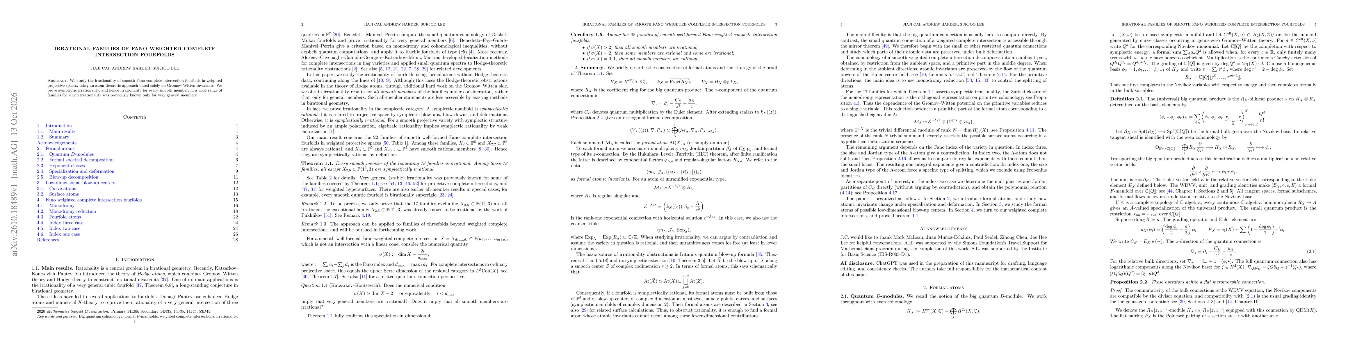 Thumbnail for Irrational families of Fano weighted complete intersection fourfolds