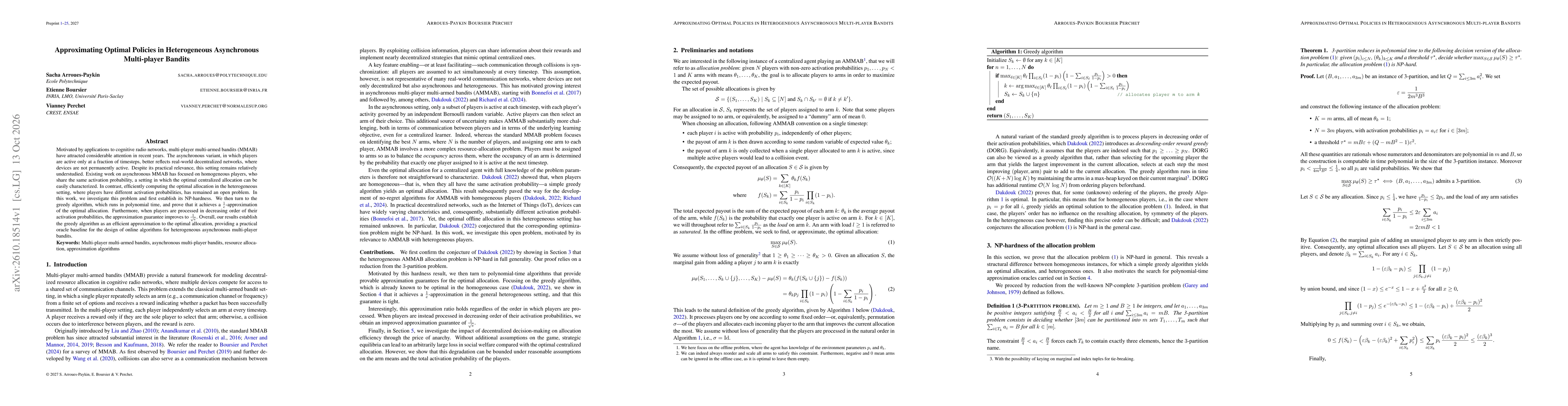 Thumbnail for Approximating Optimal Policies in Heterogeneous Asynchronous Multi-player Bandits