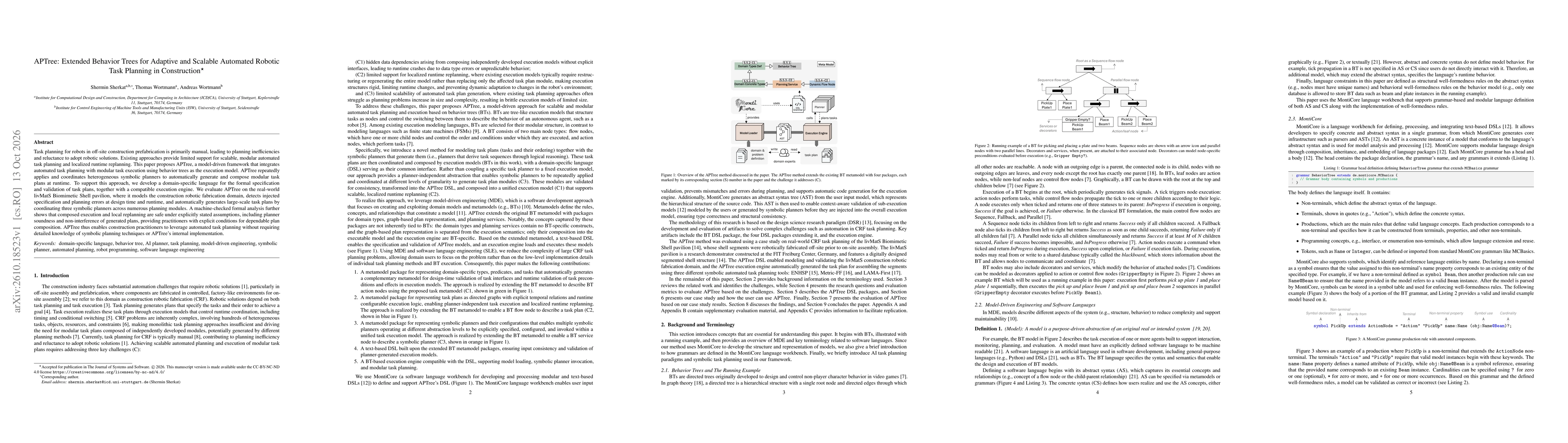 Thumbnail for APTree: Extended Behavior Trees for Adaptive and Scalable Automated Robotic Task Planning in Construction
