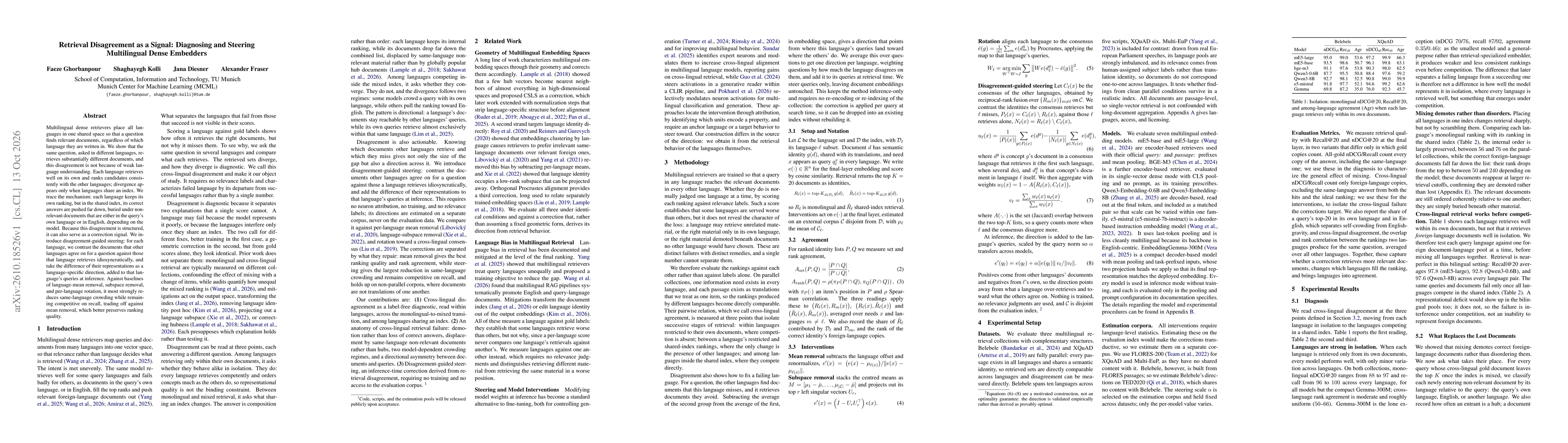 Thumbnail for Retrieval Disagreement as a Signal: Diagnosing and Steering Multilingual Dense Embedders