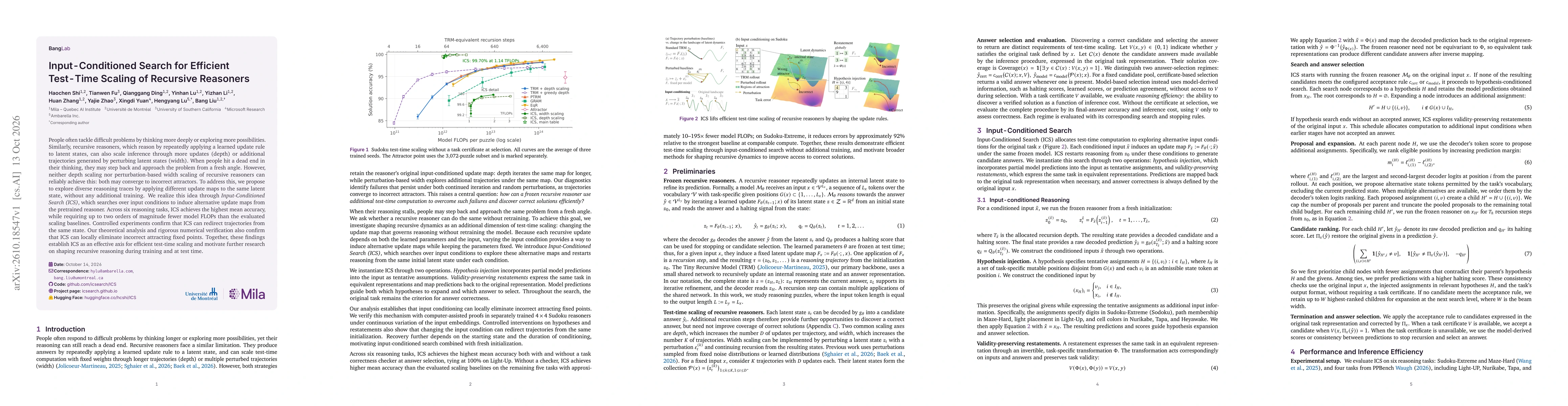 Thumbnail for Input-Conditioned Search for Efficient Test-Time Scaling of Recursive Reasoners