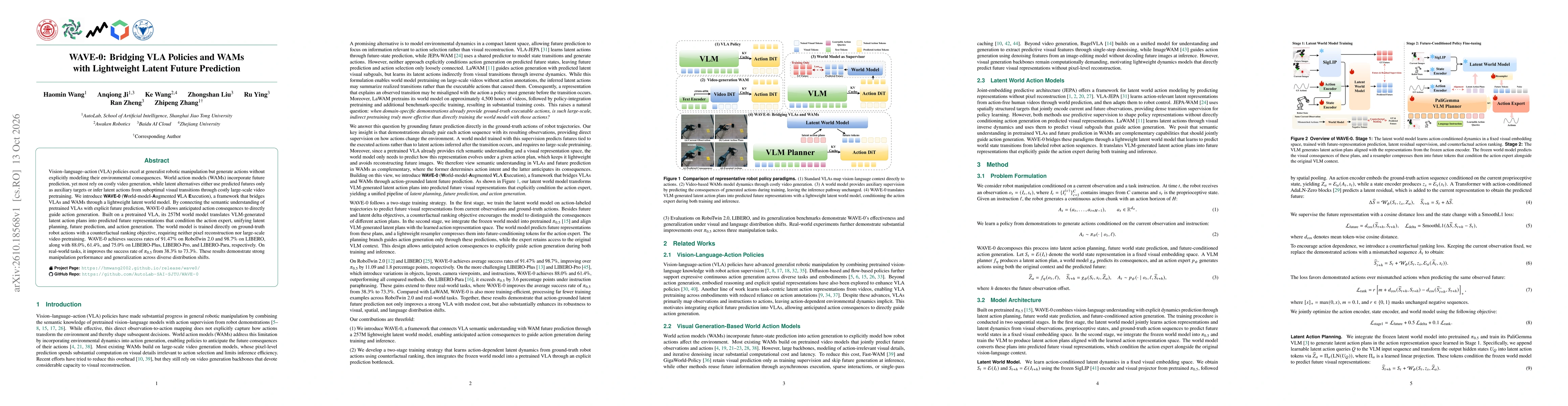 Thumbnail for WAVE-0: Bridging VLA Policies and WAMs with Lightweight Latent Future Prediction