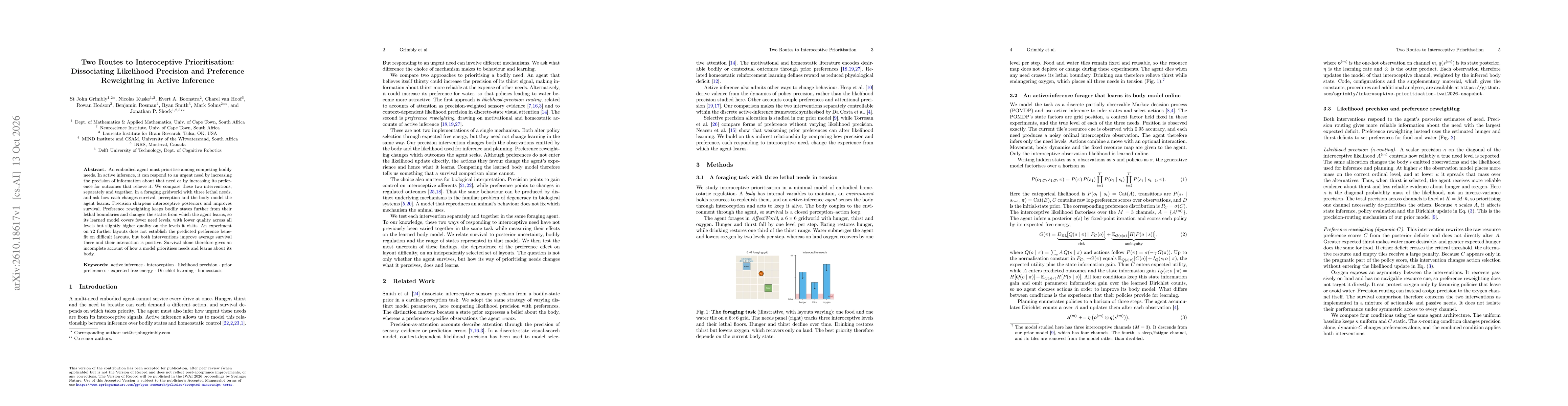 Thumbnail for Two Routes to Interoceptive Prioritisation: Dissociating Likelihood Precision and Preference Reweighting in Active Inference