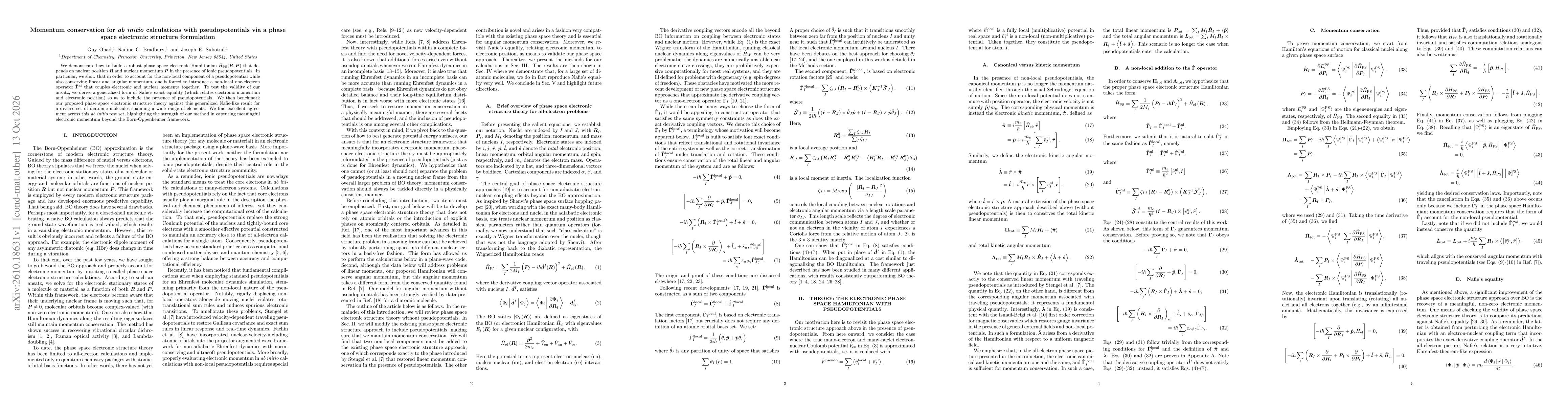 Thumbnail for Momentum conservation for ab initio calculations with pseudopotentials via a phase space electronic structure formulation