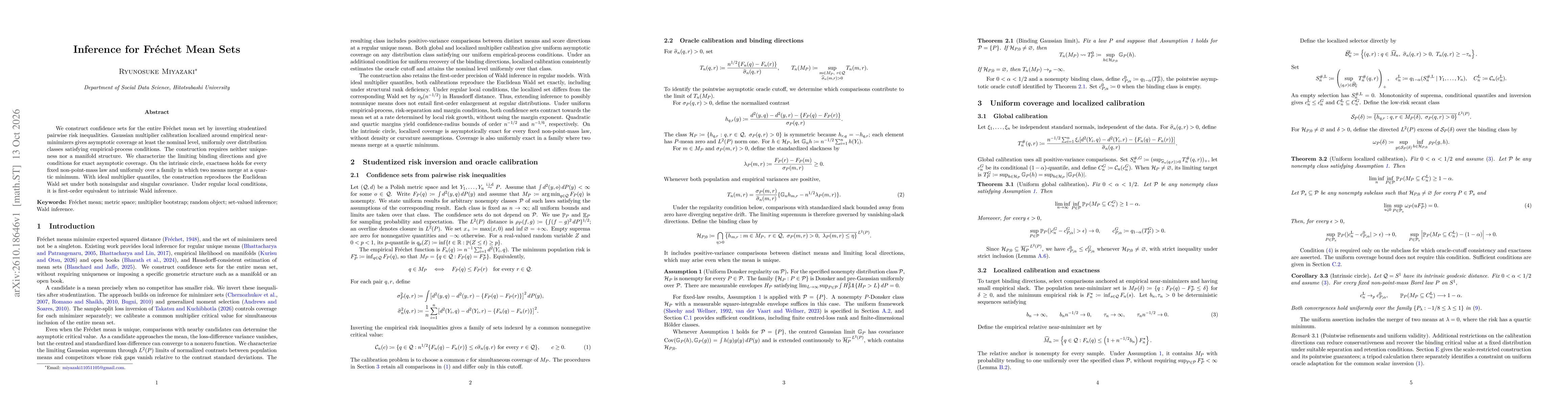 Thumbnail for Inference for Fréchet Mean Sets