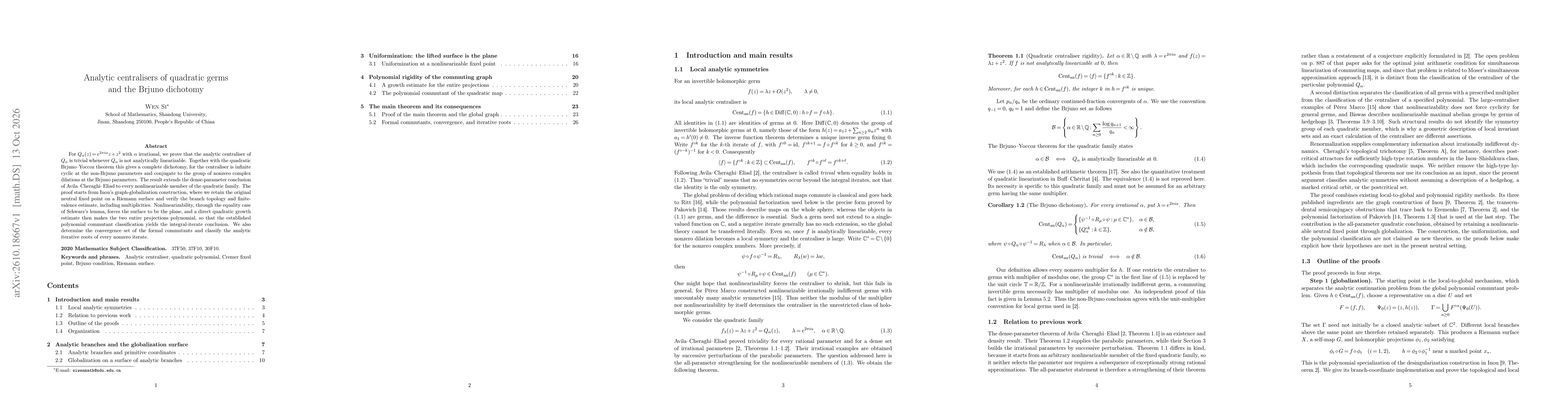 Thumbnail for Analytic centralisers of quadratic germs and the Brjuno dichotomy