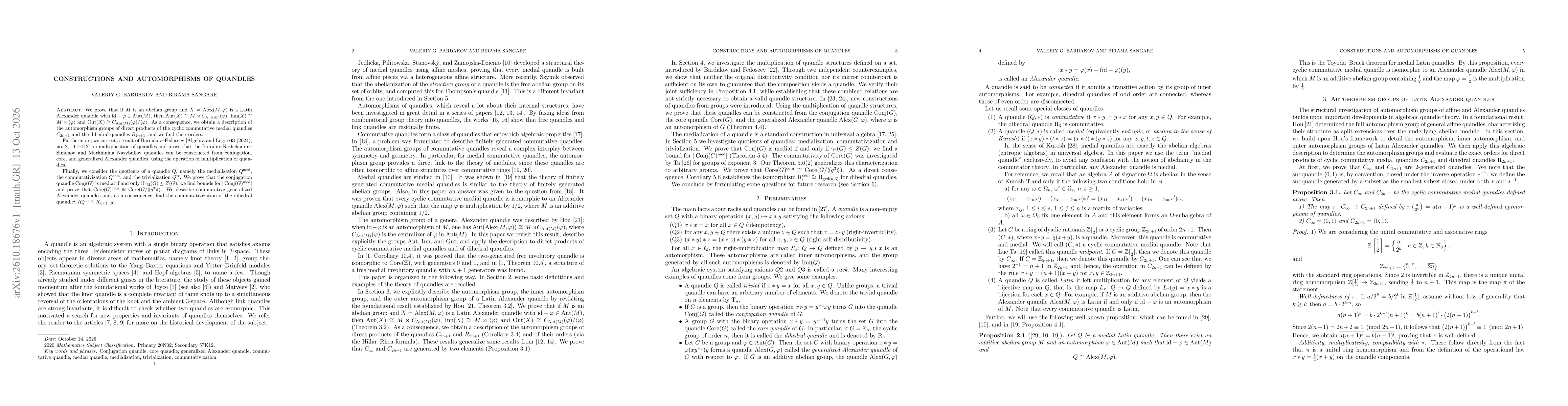 Thumbnail for Constructions and automorphisms of quandles