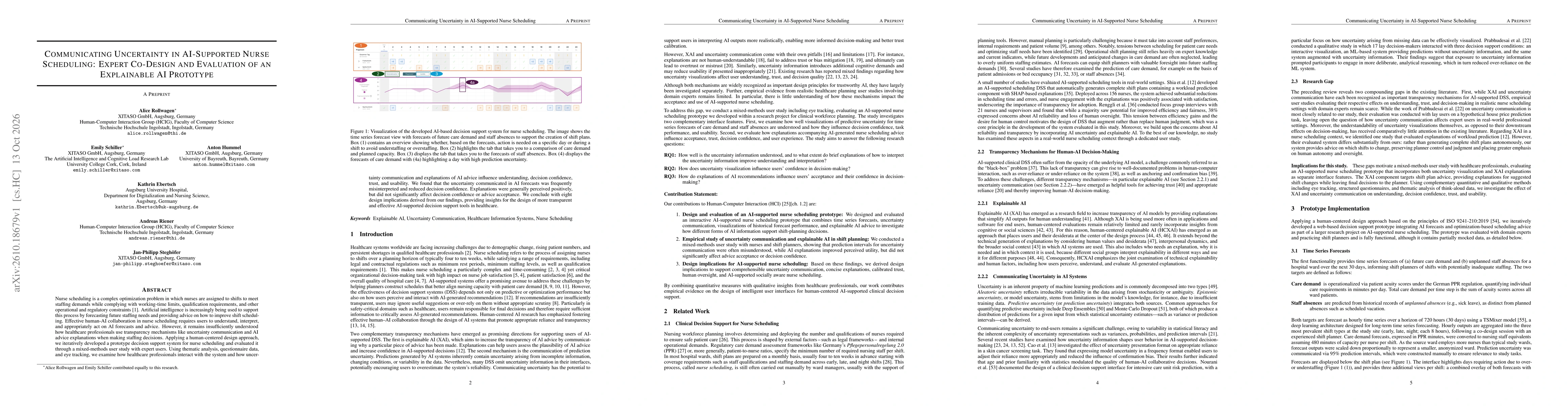 Thumbnail for Communicating Uncertainty in AI-Supported Nurse Scheduling: Expert Co-Design and Evaluation of an Explainable AI Prototype