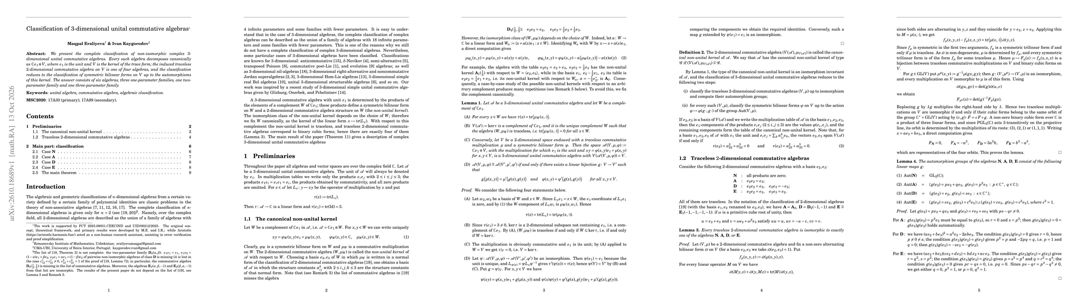 Thumbnail for Classification of $3$-dimensional unital commutative algebras