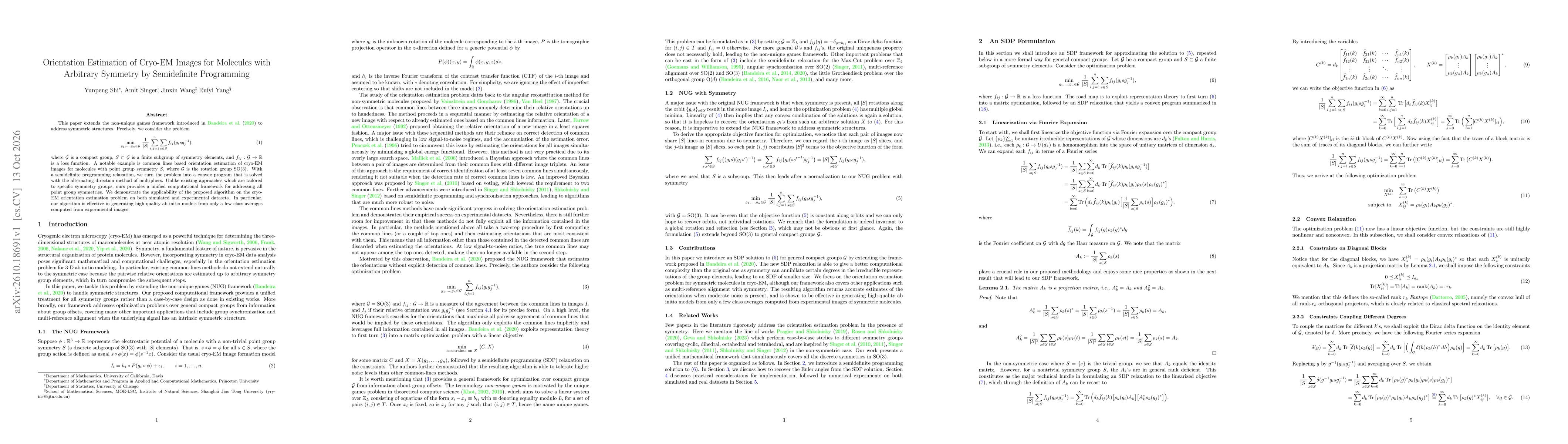 Thumbnail for Orientation Estimation of Cryo-EM Images for Molecules with Arbitrary Symmetry by Semidefinite Programming