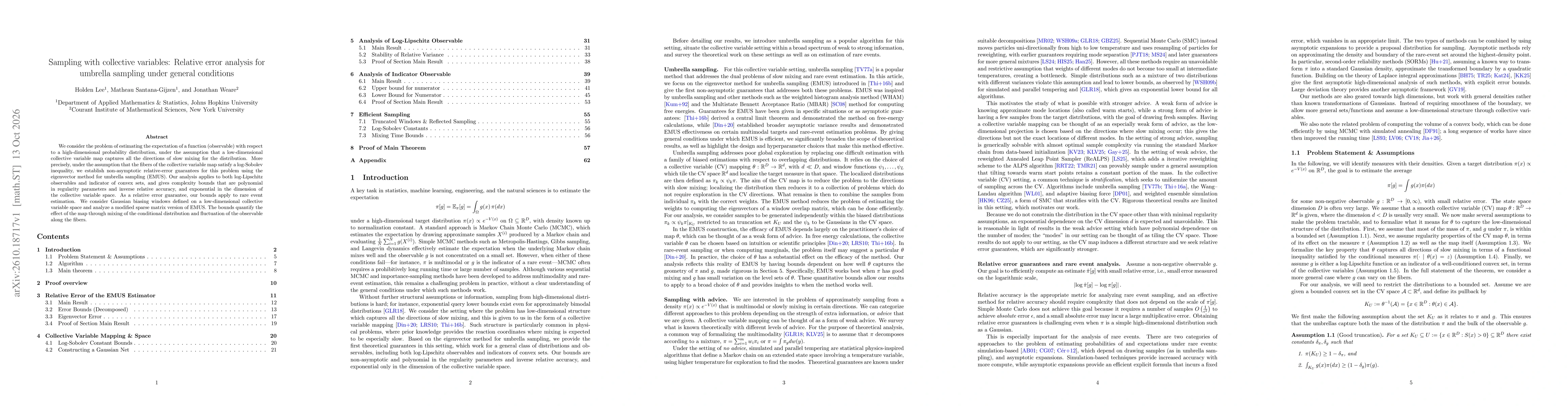 Thumbnail for Sampling with collective variables: Relative error analysis for umbrella sampling under general conditions