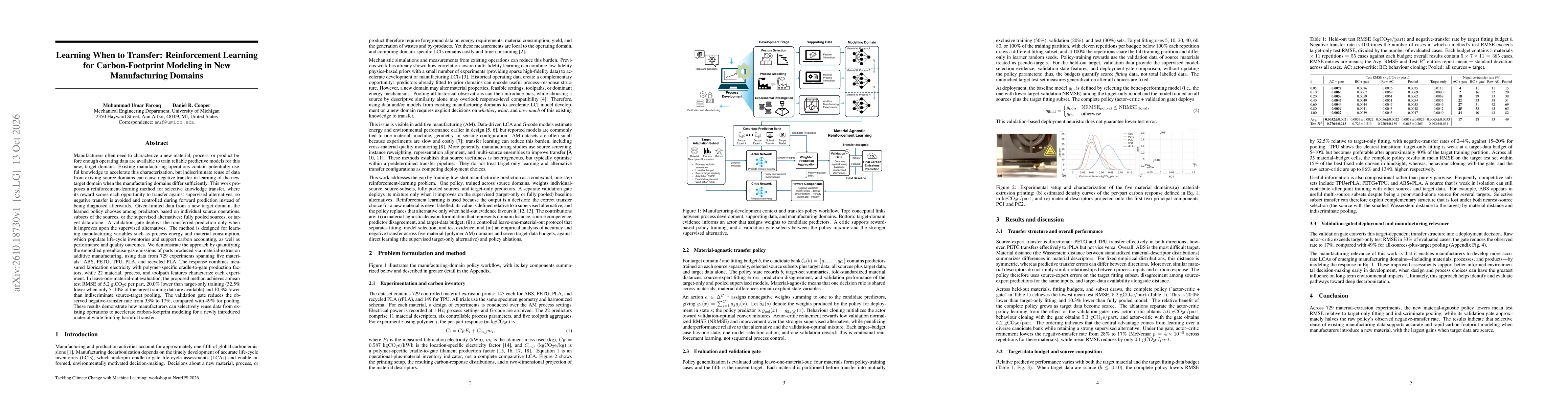 Thumbnail for Learning When to Transfer: Reinforcement Learning for Carbon-Footprint Modeling in New Manufacturing Domains