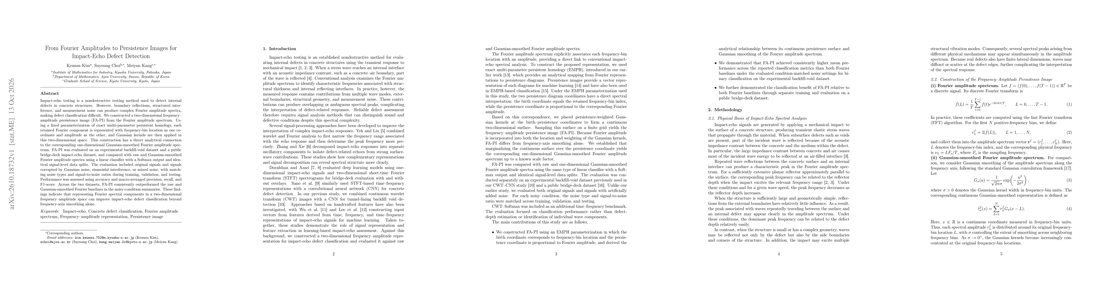 Thumbnail for From Fourier Amplitudes to Persistence Images for Impact-Echo Defect Detection