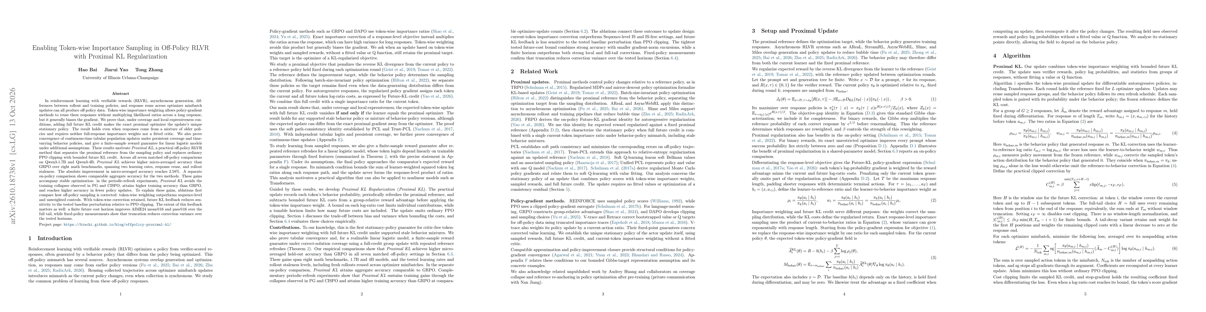 Thumbnail for Enabling Token-wise Importance Sampling in Off-Policy RLVR with Proximal KL Regularization