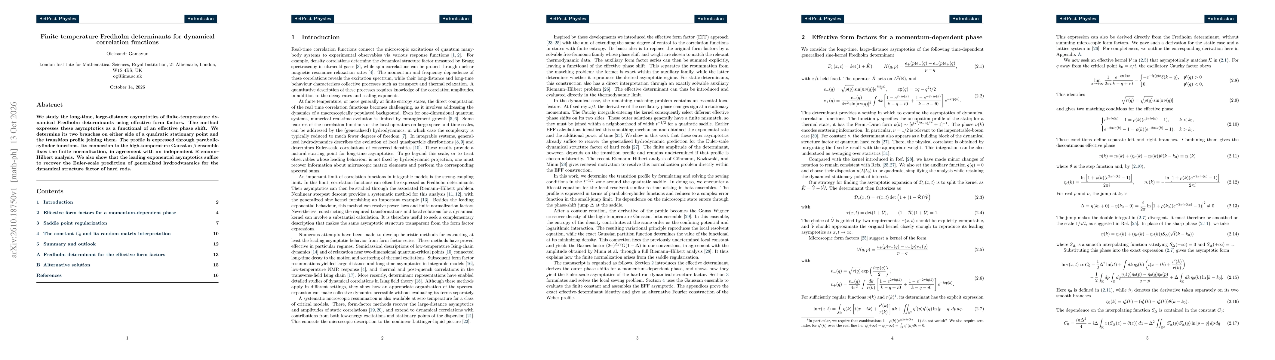 Thumbnail for Finite temperature Fredholm determinants for dynamical correlation functions