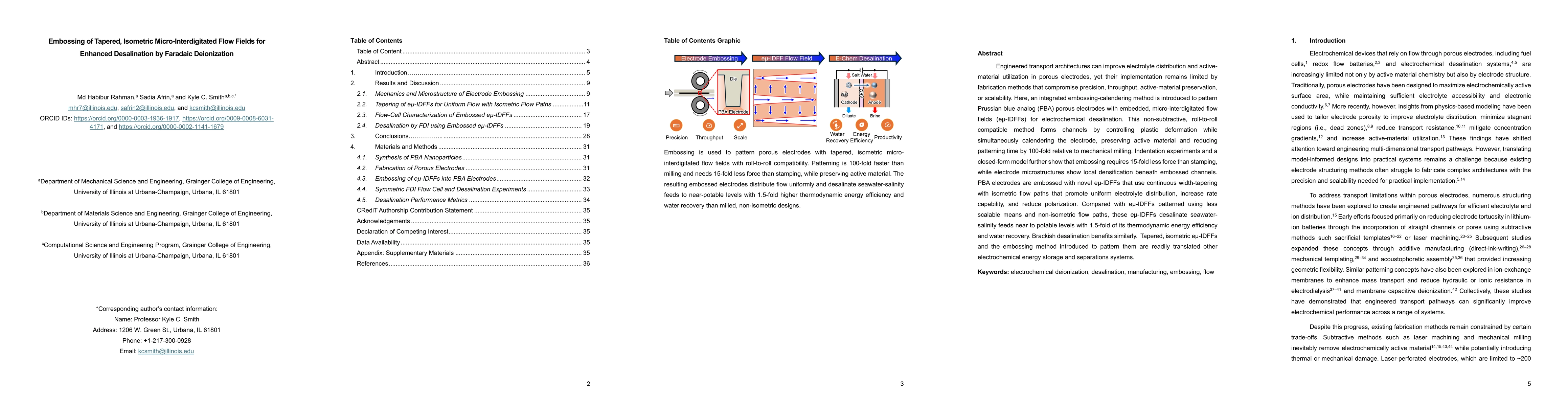 Thumbnail for Embossing of Tapered, Isometric Micro-Interdigitated Flow Fields for Enhanced Desalination by Faradaic Deionization