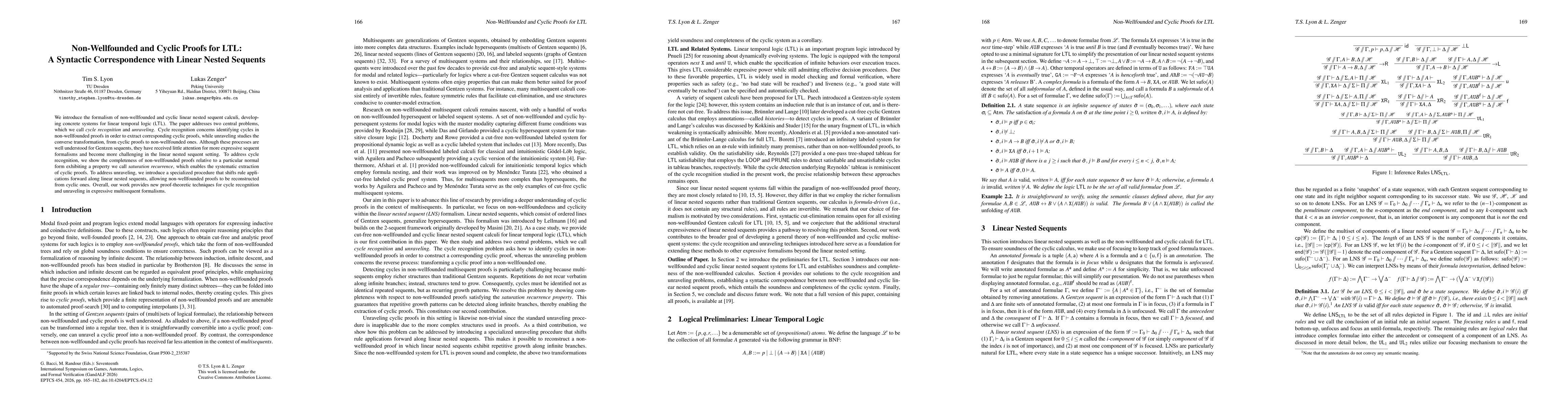 Thumbnail for Non-Wellfounded and Cyclic Proofs for LTL: A Syntactic Correspondence with Linear Nested Sequents