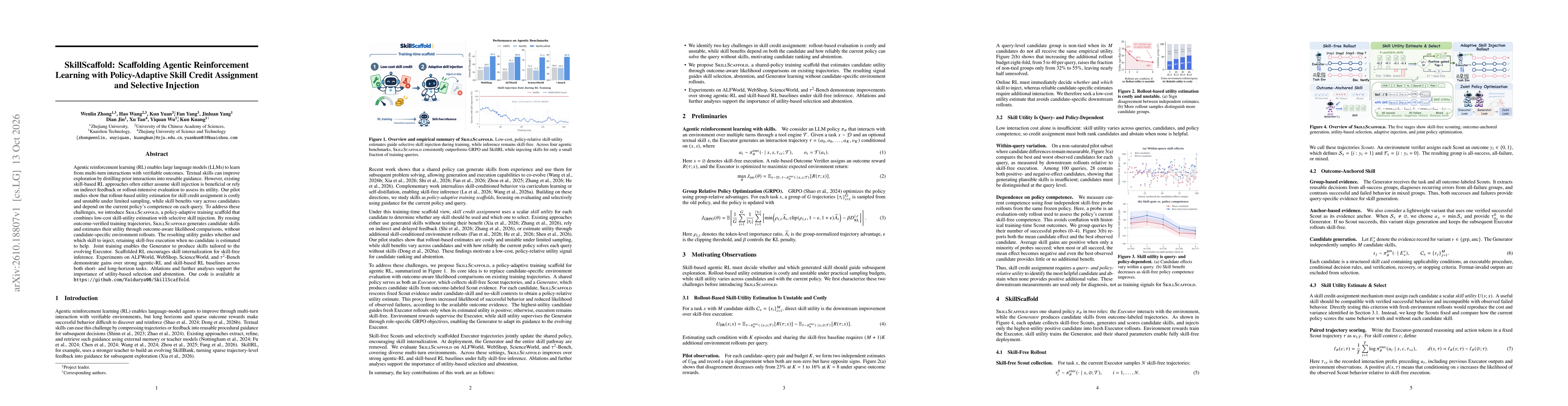 Thumbnail for SkillScaffold: Scaffolding Agentic Reinforcement Learning with Policy-Adaptive Skill Credit Assignment and Selective Injection