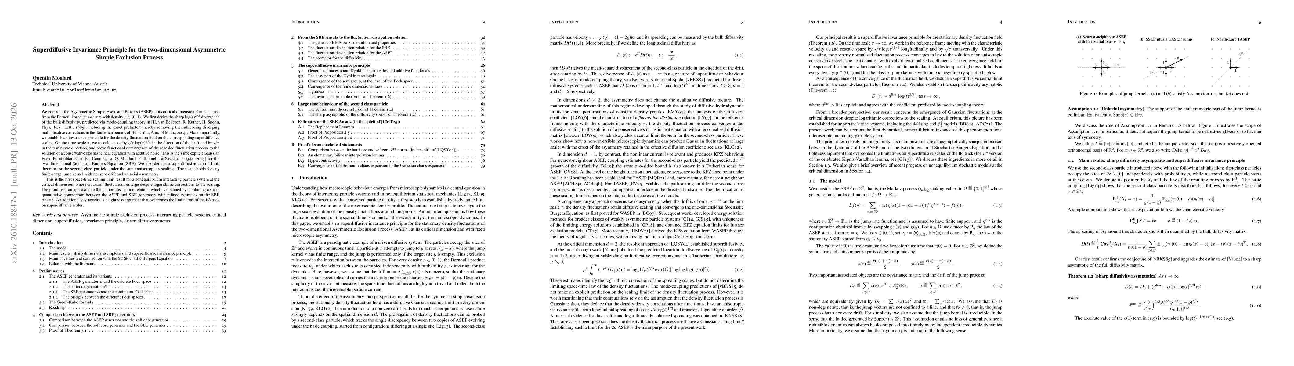 Thumbnail for Superdiffusive Invariance Principle for the two-dimensional Asymmetric Simple Exclusion Process