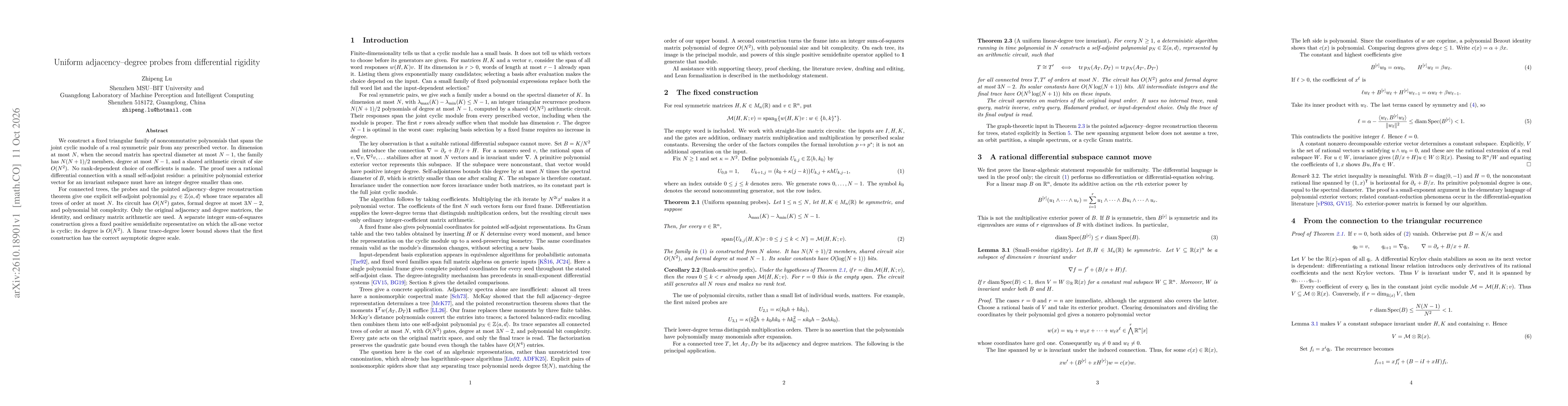 Thumbnail for Uniform adjacency-degree probes from differential rigidity