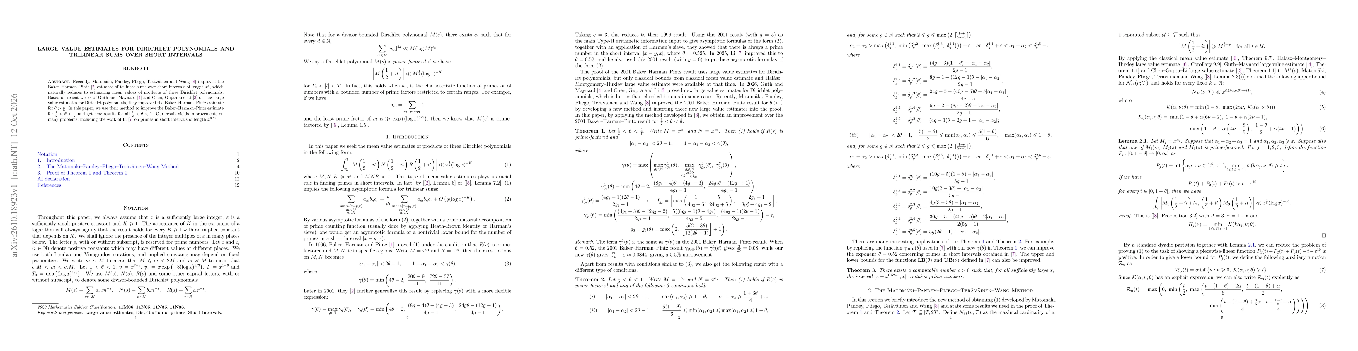 Thumbnail for Large value estimates for Dirichlet polynomials and trilinear sums over short intervals