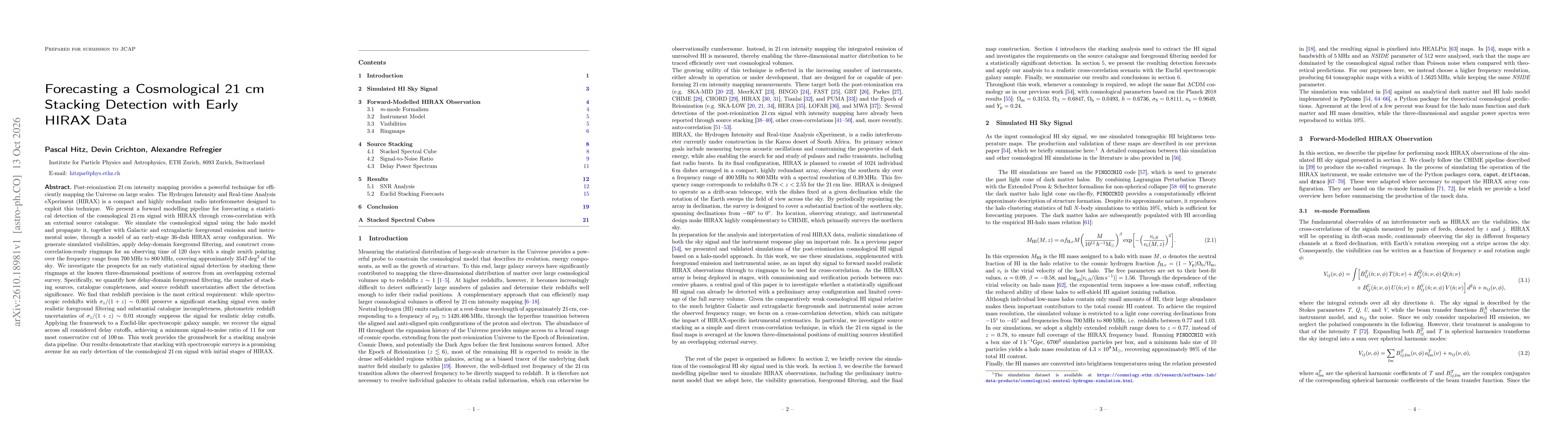 Thumbnail for Forecasting a Cosmological 21 cm Stacking Detection with Early HIRAX Data