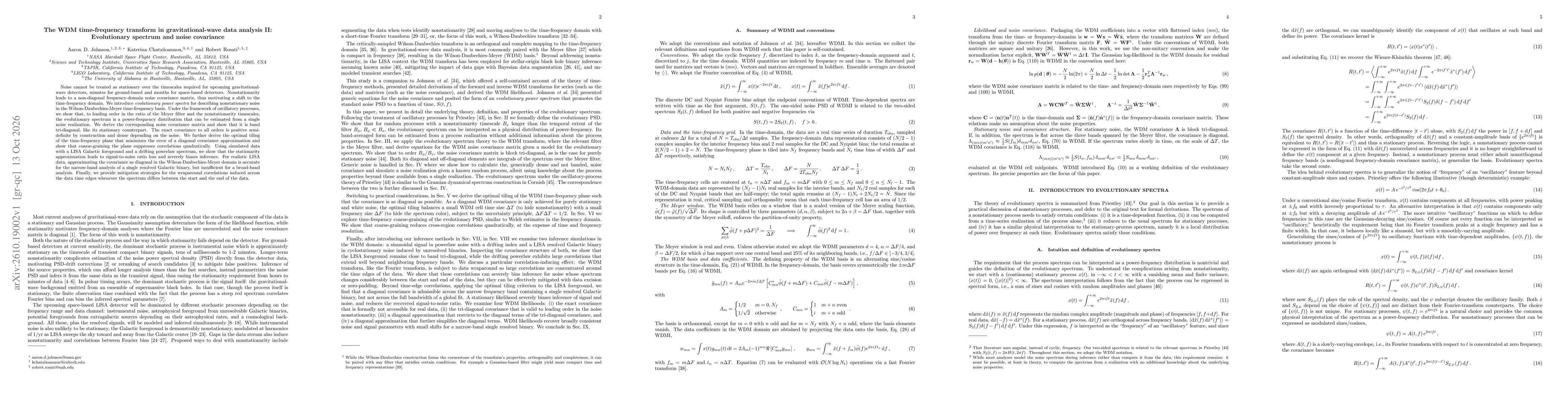 Thumbnail for The WDM time-frequency transform in gravitational-wave data analysis II: Evolutionary spectrum and noise covariance