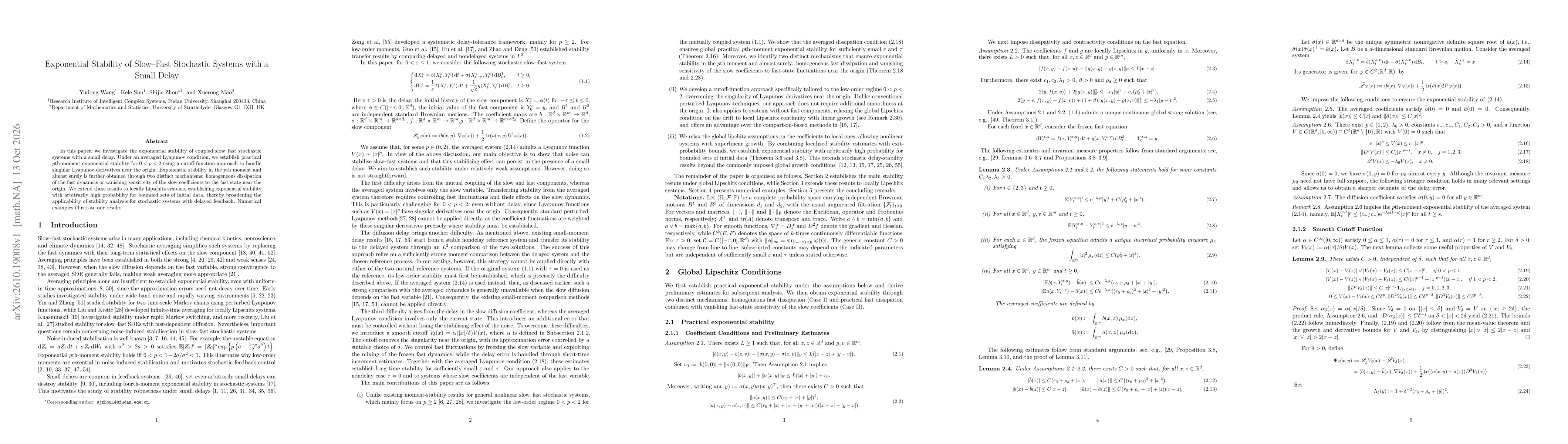 Thumbnail for Exponential Stability of Slow--Fast Stochastic Systems with a Small Delay