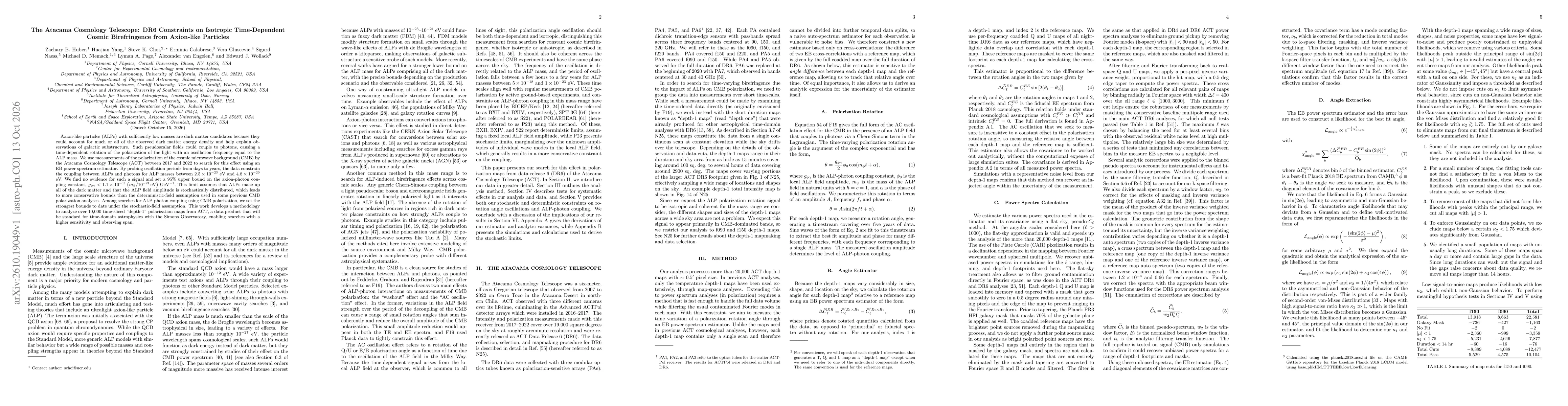Thumbnail for The Atacama Cosmology Telescope: DR6 Constraints on Isotropic Time-Dependent Cosmic Birefringence from Axion-like Particles