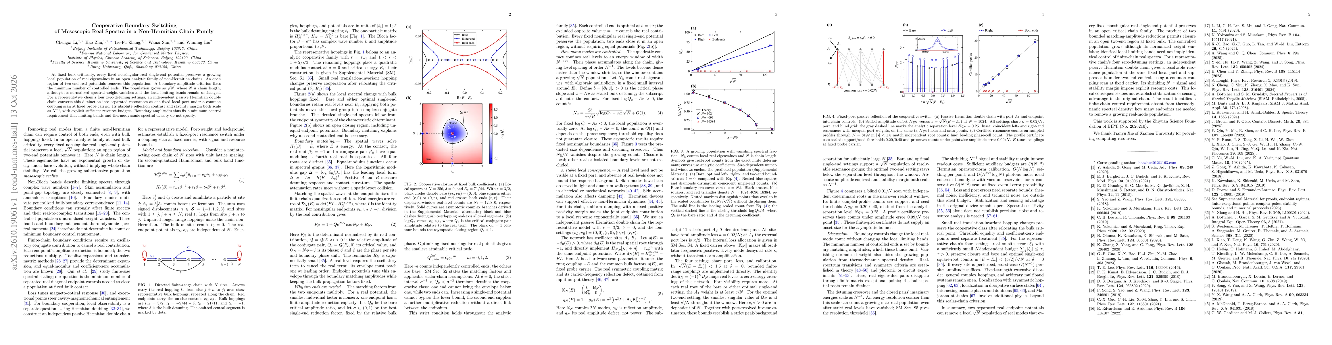 Thumbnail for Cooperative Boundary Switching of Mesoscopic Real Spectra in a Non-Hermitian Chain Family
