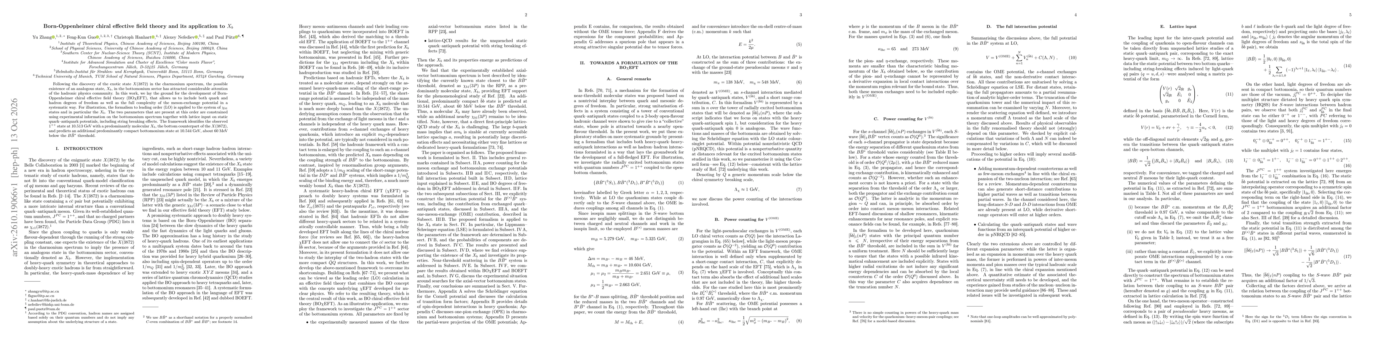 Thumbnail for Born-Oppenheimer chiral effective field theory and its application to $X_b$