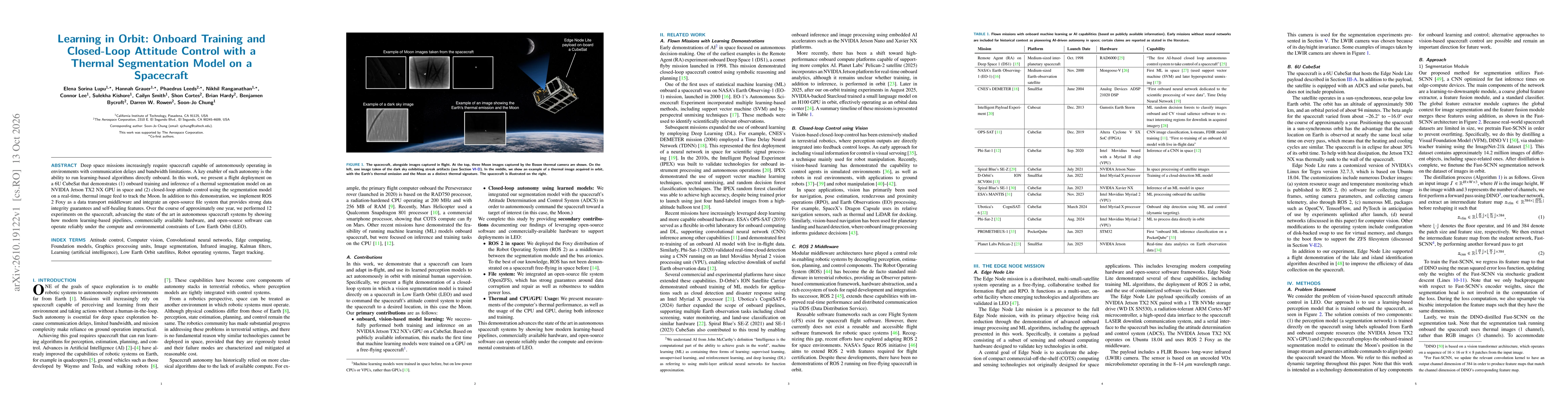 Thumbnail for Learning in Orbit: Onboard Training and Closed-Loop Attitude Control with a Thermal Segmentation Model on a Spacecraft