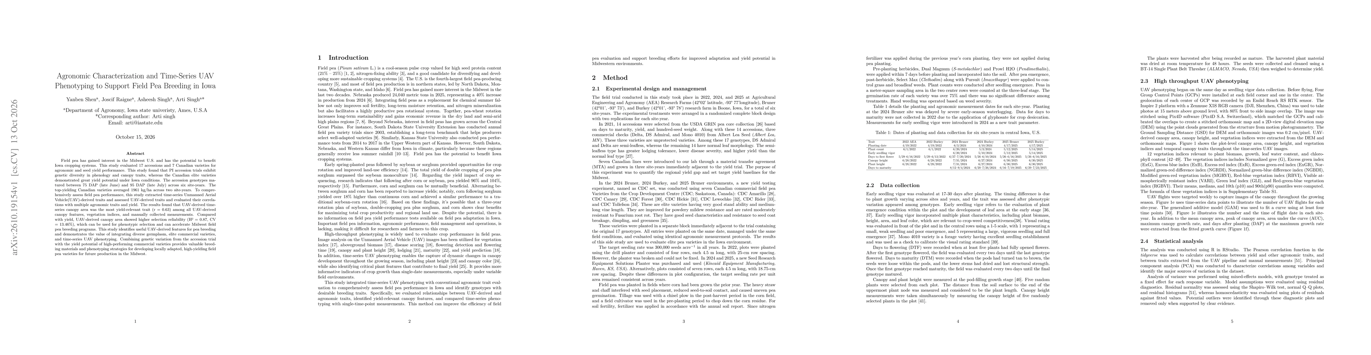 Thumbnail for Agronomic Characterization and Time-Series UAV Phenotyping to Support Field Pea Breeding in Iowa