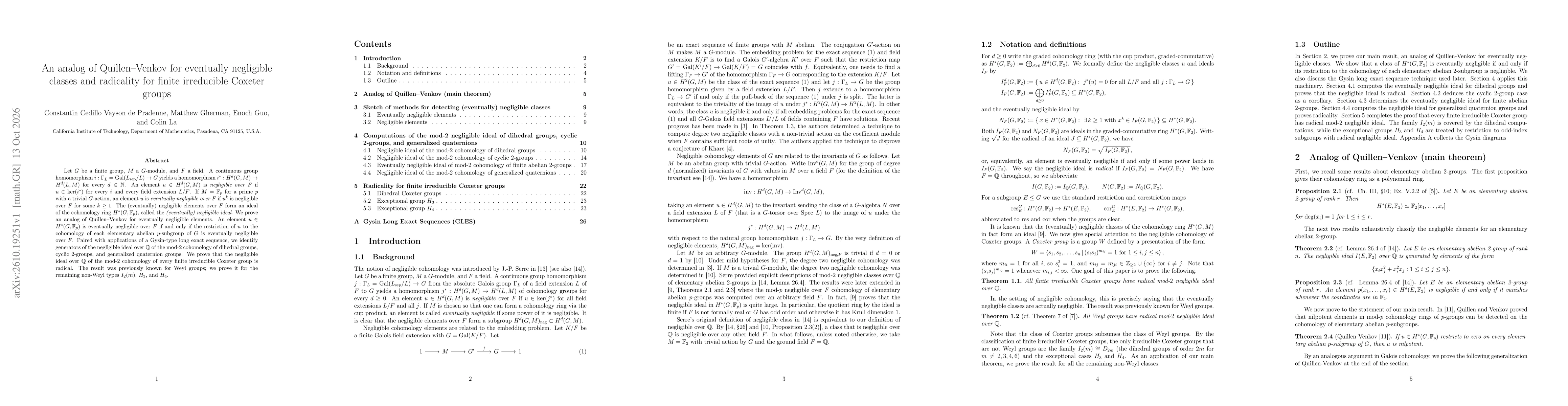 Thumbnail for An analog of Quillen-Venkov for eventually negligible classes and radicality for finite irreducible Coxeter groups