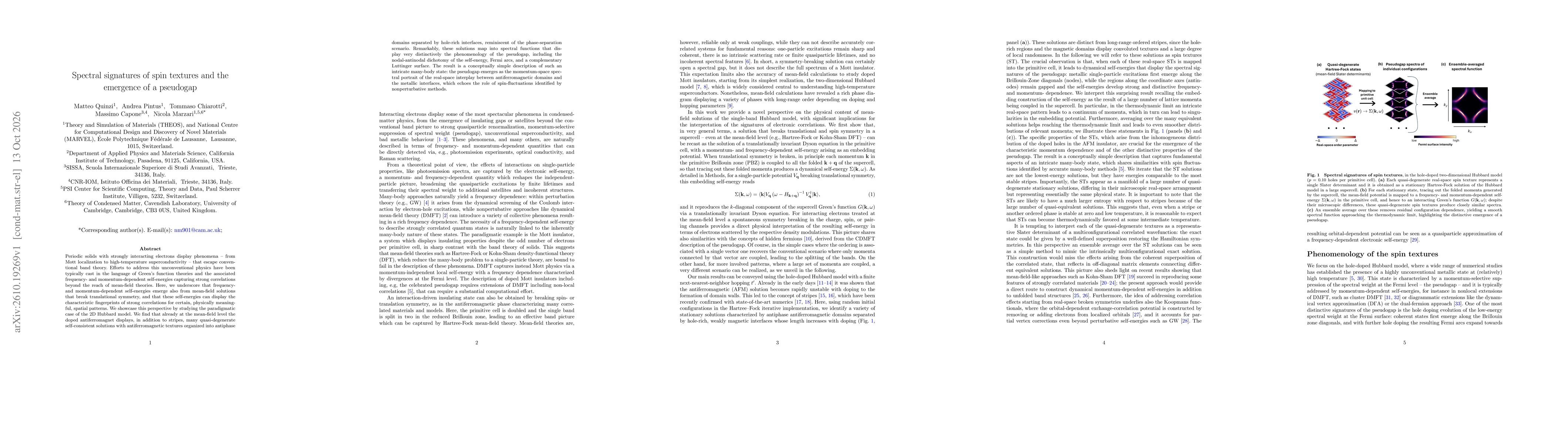 Thumbnail for Spectral signatures of spin textures and the emergence of a pseudogap