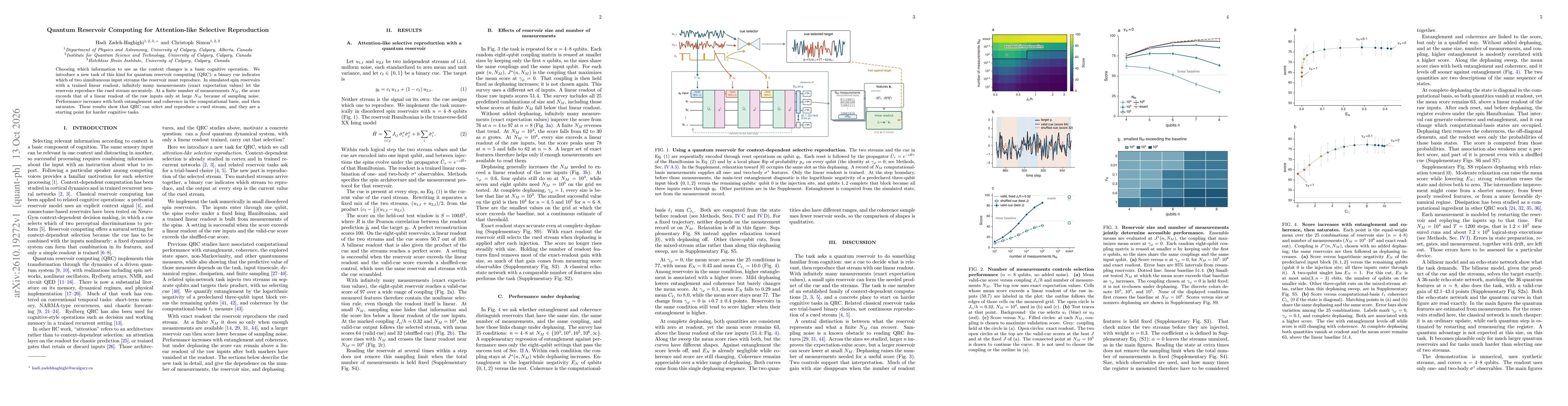 Thumbnail for Quantum Reservoir Computing for Attention-like Selective Reproduction