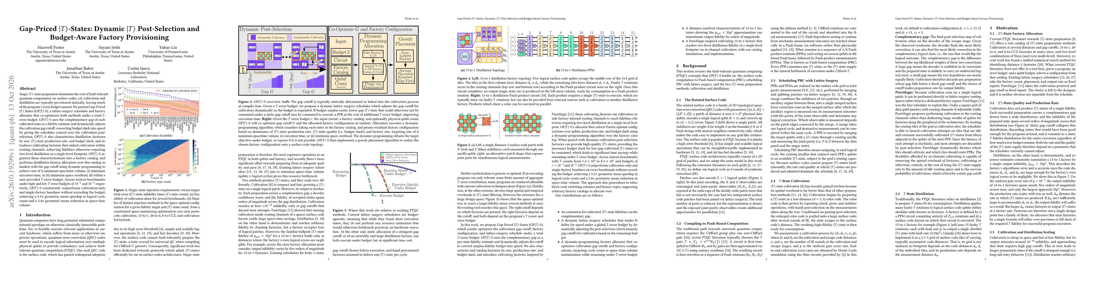 Thumbnail for Gap-Priced $|T\rangle$-States: Dynamic $|T\rangle$ Post-Selection and Budget-Aware Factory Provisioning