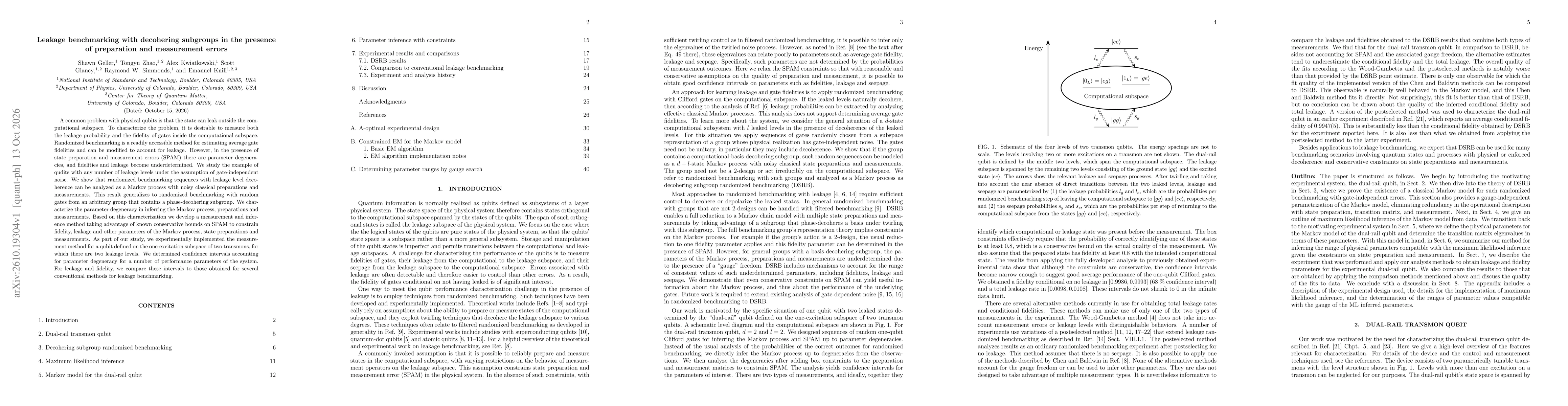 Thumbnail for Leakage benchmarking with decohering subgroups in the presence of preparation and measurement errors