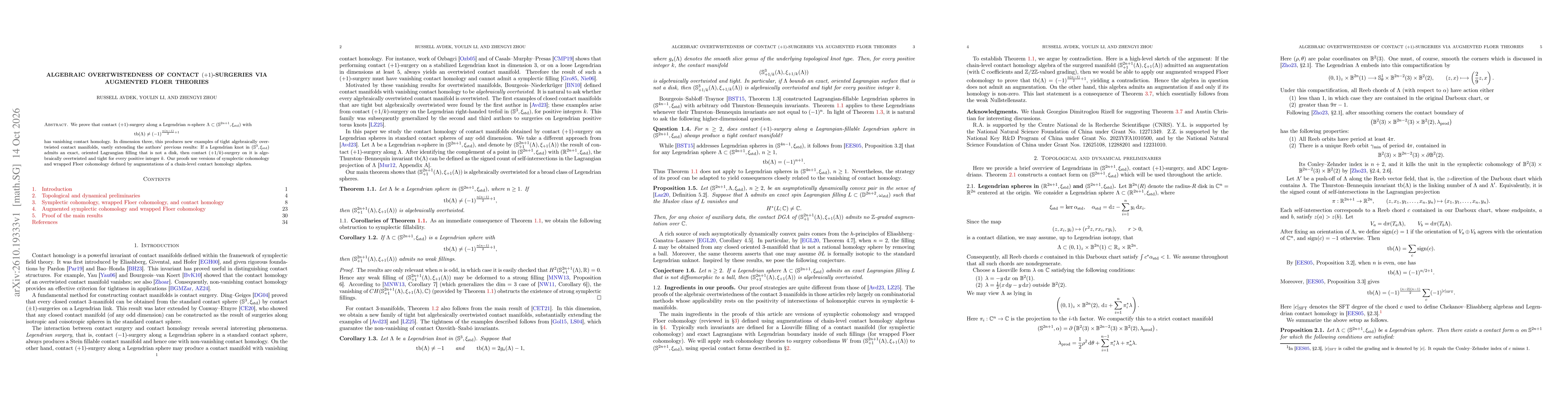 Thumbnail for Algebraic overtwistedness of contact $(+1)$-surgeries via augmented Floer theories